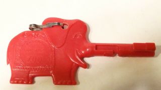 Vintage Oklahoma City Zoo Key - Red Plastic Turnkey Elephant 3