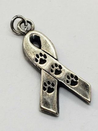 Vintage Sterling Silver Paws Ribbon Charm 2.  4 G 1 " T