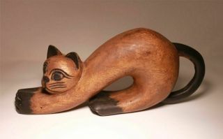 Vintage Folk Art Hand Carved Wood Cat Sculpture