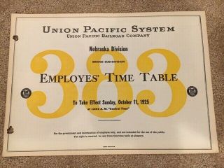 1925 Union Pacific Railroad Co Up Sys Employee Timetable Nebraska Division 383
