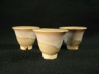 Vintage Japanese C.  1930 Set Of Three Signed Hand Thrown Ceramic Sencha Tea Cups