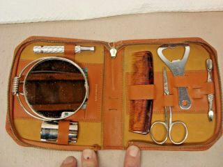 Vintage Leather Traveling Shaving Kit With Gillette Razor.  England