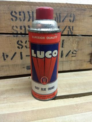 Vintage Luco Baby Blue Enamel Spray Can,  Paper Label