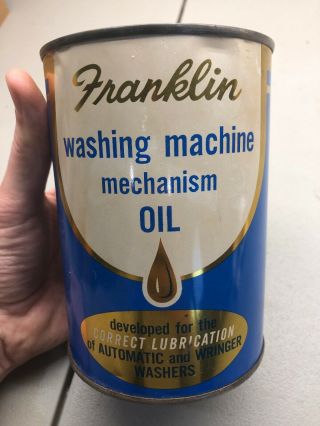 Vintage Franklin Washing Machine Grease Motor Metal Oil Can Quart