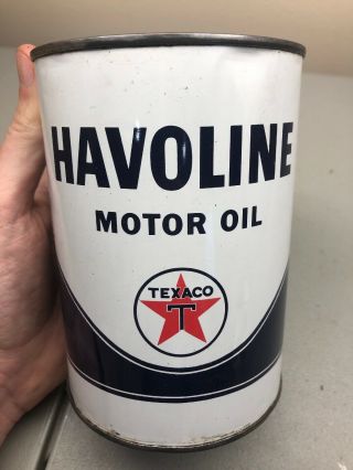 Vintage Havoline Texaco Texas Motor Metal Oil Can Quart