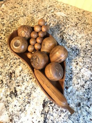 MCM Vintage,  Carved Wooden Fruit,  Boomerang Bowl,  Mid Century Cond. 2
