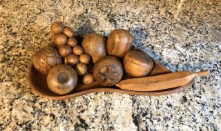 MCM Vintage,  Carved Wooden Fruit,  Boomerang Bowl,  Mid Century Cond. 3