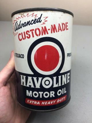 Vintage Texaco Havoline Heavy Duty Metal Oil Motor Can Quart