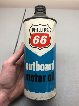Vintage Phillips 66 Outboard Motor Oil 1 Quart Can Cone Top Boat