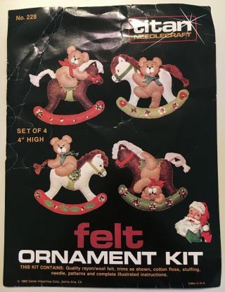 Vintage Teddy Bear On Rocking Horses Felt Christmas Ornament Kit