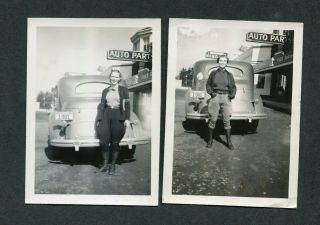 Vintage Car Photos Pretty Girls W/ 1930s Packard At Auto Parts Store 391095