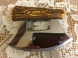 Pre - Owned Alaska Ulu Eskimo Knife With Cultured Moose Antler Handle