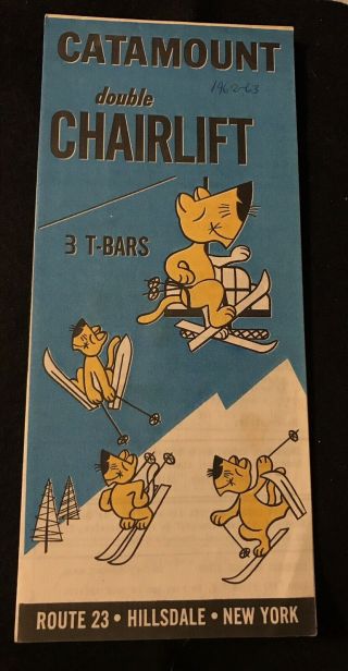Catamount 1962 - 63 Ski Brochure Trail Map Hillsdale York Souvenir Toni Matt