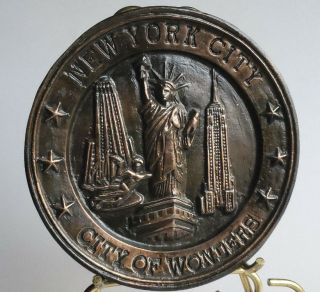 York City Cast Metal Plate City Of Wonders Copper Bronze Finish 8 " Diameter