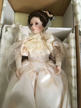 Ashton Drake “elizabeth” 1900s Bride Doll,  With Stand,  Porcelain,  Long Train,
