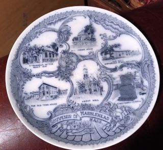 Vintage Souvenir 8 " Flow Blue Plate - Views Of Marblehead,  Mass