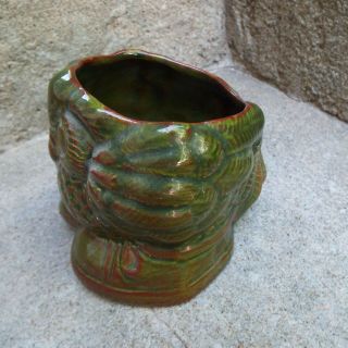 Vintage Green Ceramic Owl Planter Pot Cherokee Pottery Signed - 1977 2
