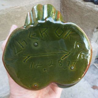 Vintage Green Ceramic Owl Planter Pot Cherokee Pottery Signed - 1977 3