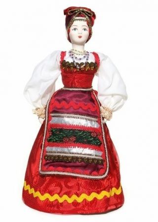 Large Russian Handmade Porcelain Ethnic Toy Pelageya Costume Girl Dress Doll