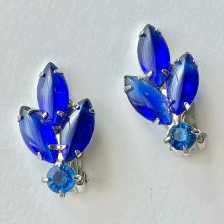 D&e Juliana Vintage Sapphire Blue Marquise Glass Flower Rhinestone Earrings 763