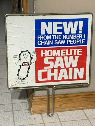 Vintage Metal Cardboard Sign Homelite Chainsaw Sign Double Sided Saw Chain Sign