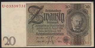 1929 20 Reichsmark Germany Vintage Nazi Money Banknote Third Reich Currency Xf