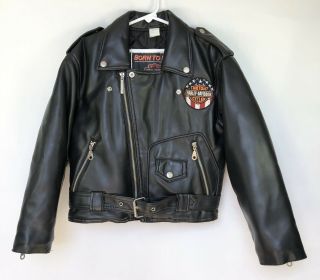 Harley Davidson Kids Born To Ride Eagle Black Faux Leather Biker Jacket Size S/8