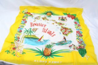 Hawaiian Island Hawaii Vintage State Souvenir Scarf Handkerchief 29 " X 29 "