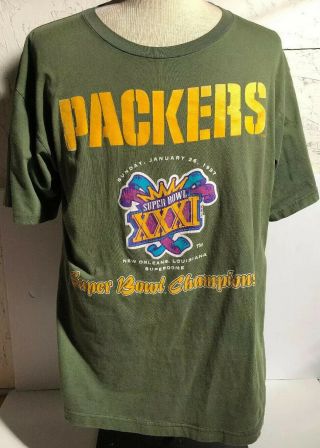 Vintage 1997 Nfl Green Bay Packers Sb Xxxi Champs Xl T - Shirt Town Champ Read
