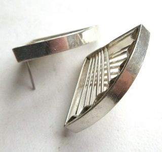 RAIN STAR Modern Fan Motif Sterling Silver Vintage Pierced Earrings 3