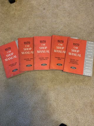 Complete Set Of Ford 1970 Car Shop Manuals Volumes 1 - 5