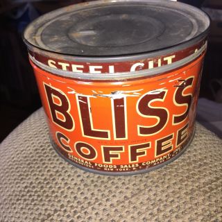 Vintage Bliss Coffee Tin Can Advertising One Pound Coffee Tin On037
