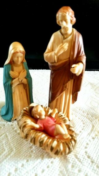 Vintage Nativity Hard Plastic 1962 Hong Kong Mary Joseph Baby Jesus