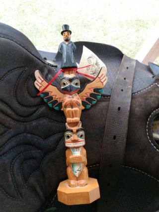Alaska Black Diamond Hand Crafted Totem Pole Signed Hand Painted 9 " Lincoln $125