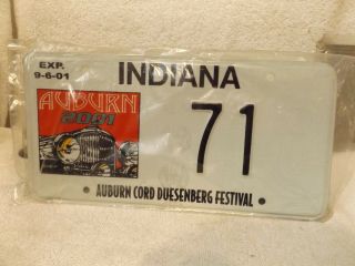 Vintage State Of Indiana - - 2001 Auburn - Cord - Duesenberg License Plate 71 - -