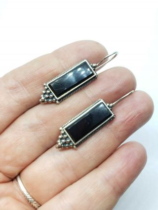 Vintage Sterling Silver Black Onyx Inlay Thailand Earrings 1.  5 " T 7.  6 G