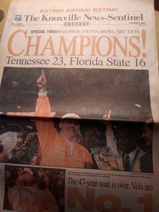 The Knoxville News Sentinal Jan.  8,  1999 National Champions Tennessee Volunteers