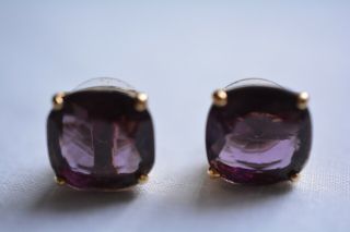Vintage Gold Tone Purple Amethyst Crystal Large Stud Earrings