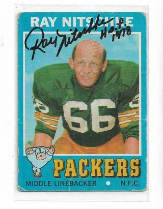 Ray Nitschke Signed 1971 Topps Football Card 133 Green Bay Packers Hof