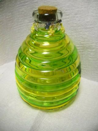 Vintage Yellow & Green Glass Insect Bug,  Bee,  Wasp,  Fly Catcher For Counter Top