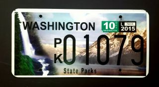 Washington " State Parks Waterfall Mountains " Wa Specialty License Plate