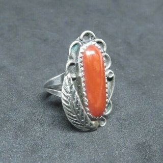 Deal Vintage Native American Red Coral Sterling Silver Ring 5.  3g S 7 Dd