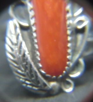DEAL Vintage Native American Red Coral Sterling Silver Ring 5.  3g S 7 DD 2
