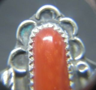 DEAL Vintage Native American Red Coral Sterling Silver Ring 5.  3g S 7 DD 3