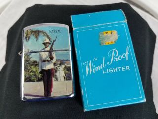 Vintage Nassau Souvenir Cigarette Lighter With Bahamian Policeman W Box
