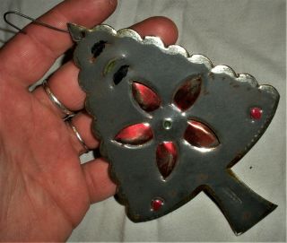 Vintage C1940 Tin Christmas Tree Ornament Paint Stamped Mexico Df Vafo
