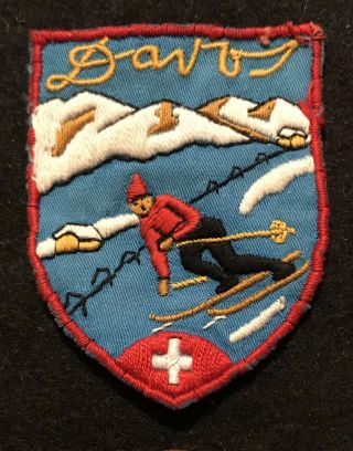 Davos Vintage Skiing Ski Patch Switzerland Souvenir Travel Swiss Parsenn