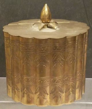 Vintage Solid Brass Engraved Tea Caddy.  Fluted Design.  Nr