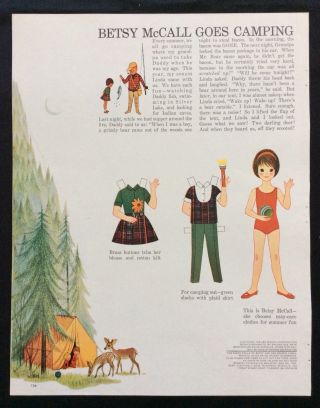 Vintage Betsy Mccall Mag.  Paper Doll,  Betsy Mccall Goes Camping,  July 1963