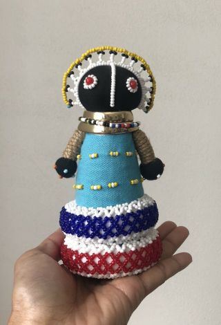 Vintage South African Ndebele Doll Tribal Handmade Long Neck Beaded 17cmtall